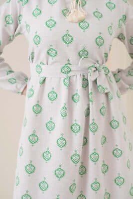 فستان من الكتان الأخضر سلسلة Damask 2