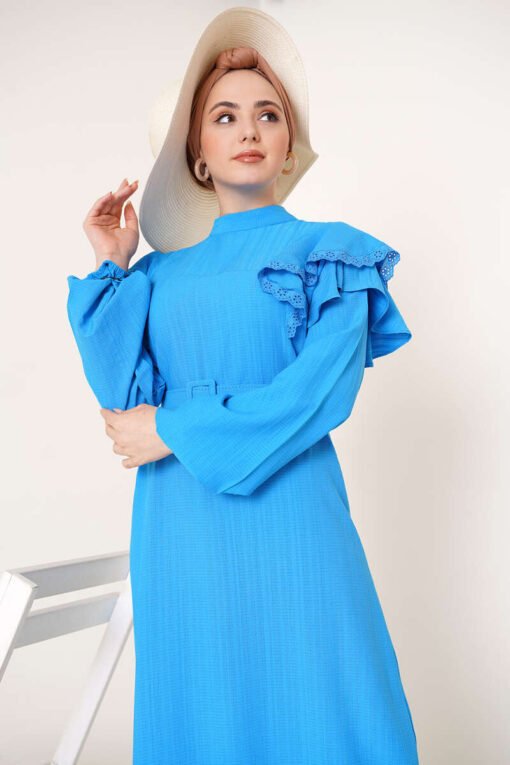 Frilly Shoulder Abaya Blue 1