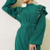 Frilly Shoulder Abaya Green 1