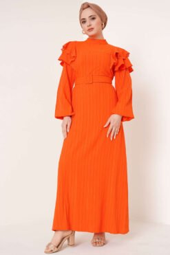 Frilly Shoulder Abaya Orange 1
