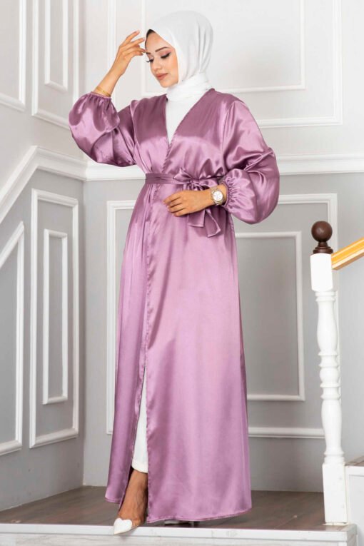 Satin Kimono Abaya Lilas