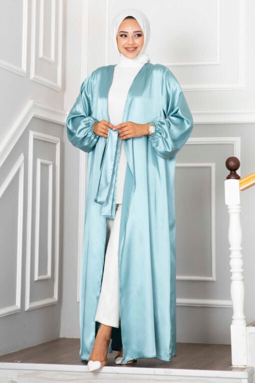 Satin Kimono Abaya Turquoise 3