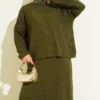 Lace Skirt Knit Two-Piece Set Khaki Großhandel clothing set view 2 - Hicabistan Türkei Fabrik