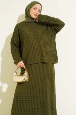 Alternative view of Lace Skirt Knit Two-Piece Set Khaki