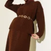 Lace Skirt Knit Two-Piece Set Brown بالجملة clothing set view 2 - Hicabistan مصنع تركيا