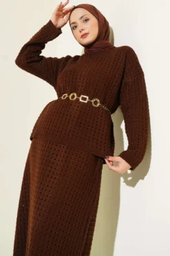 Alternative view of Lace Skirt Knit Two-Piece Set Brown