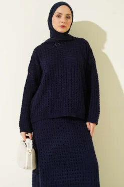Alternative view of Lace Skirt Knit Two-Piece Set Navy Blue
