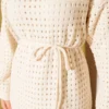 Openwork Belted Knit Dress Beige بالجملة dress view 4 - Hicabistan مصنع تركيا