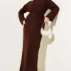 Openwork Belted Knit Dress Brown al por mayor dress - Hicabistan fábrica Turquía