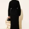 Openwork Belted Knit Dress Black بالجملة dress view 3 - Hicabistan مصنع تركيا