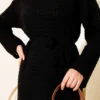 Openwork Belted Knit Dress Black بالجملة dress view 4 - Hicabistan مصنع تركيا