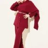 Shawl Collar Detailed Tencel Two-Piece Set Burgundy wholesale clothing set view 2 - Hicabistan Turkey factory