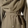 Shawl Collar Detailed Tencel Two-Piece Set Khaki wholesale clothing set view 4 - Hicabistan Turkey factory