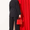 Shawl Collar Detailed Tencel Two-Piece Set Black all'ingrosso clothing set view 3 - Hicabistan fabbrica Turchia