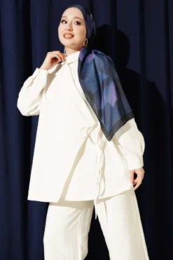 Alternative view of Cross Buttoned Tied Parachute Two-Piece Set Ecru