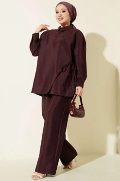 Cross Buttoned Tied Parachute Two-Piece Set Plum