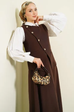 Alternative view of Cross-Button Vest Skirt Set Brown