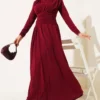 Cross Draped Sandy Dress Burgundy wholesale dress - Hicabistan Turkey factory