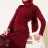 Cross Draped Sandy Dress Burgundy wholesale dress view 2 - Hicabistan Turkey factory