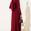 Cross Draped Sandy Dress Burgundy wholesale dress view 3 - Hicabistan Turkey factory