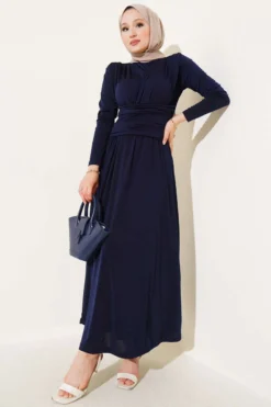 Cross Draped Sandy Dress Navy Blue