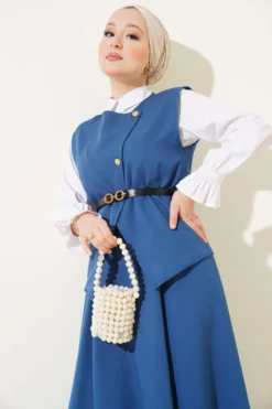Alternative view of Cross Gold Button Skirt Set Indigo