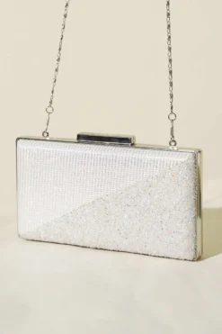 White Rectangular Evening Bag with Cross Stones