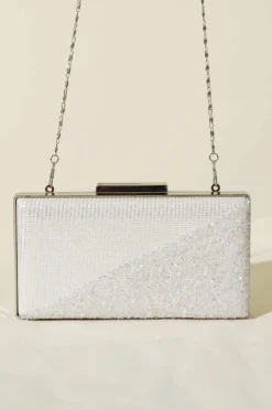 Alternative view of White Rectangular Evening Bag with Cross Stones