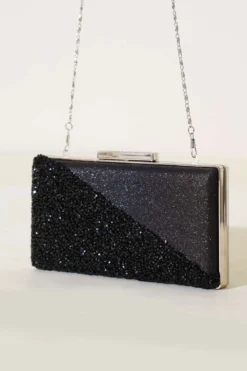 Cross Stone Rectangle Evening Bag Black