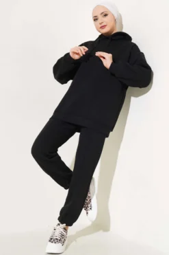 Hooded Two-Piece Set Black