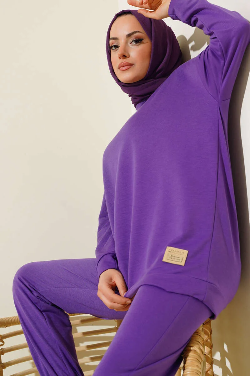 Emblem Detail Two-Piece Set Purple en gros clothing set - Hicabistan usine Turquie