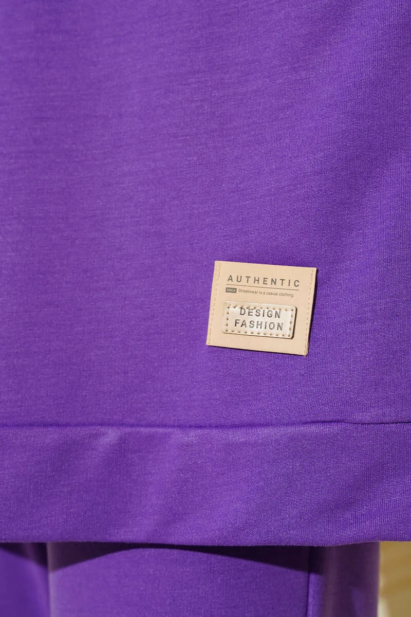 Emblem Detail Two-Piece Set Purple en gros clothing set view 4 - Hicabistan usine Turquie