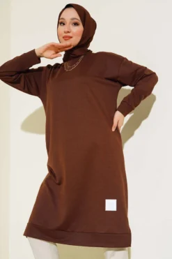 Embroidered Long Tunic Brown