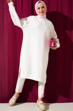 Alternative view of Embellished Long Tunic with Slit Ecru
