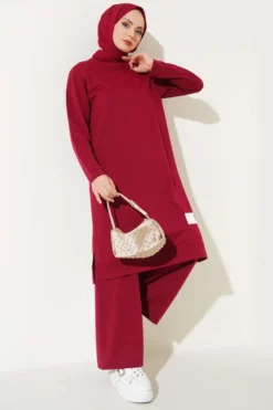 Embroidered Wide Leg Two-Piece Set Burgundy