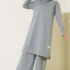 Embroidered Wide Leg Two-Piece Set Grey