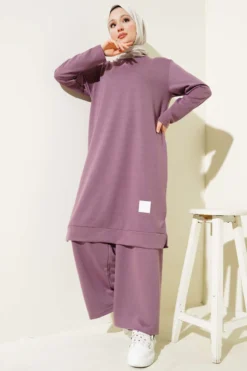 Embroidered Wide Leg Two-Piece Set en gros clothing set view 2 - Hicabistan usine Turquie