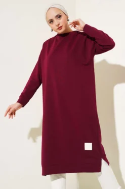 Emblem Long Basic Tunic Burgundy