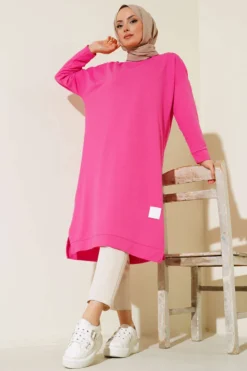 Alternative view of Embroidered Long Basic Tunic Fuchsia