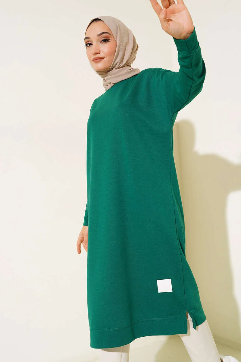 Embroidered Long Basic Tunic Emerald - Image 2