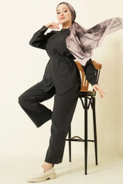 Asymmetrical Tie Belt Modal Two-Piece Set