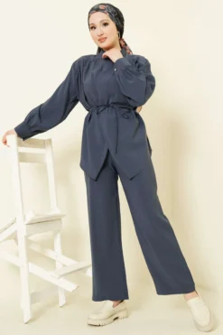 Asymmetrical Tie Belt Modal Two-Piece Set Indigo