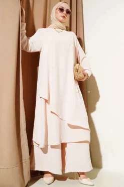 Asymmetrical Cut Ayrobin Two-Piece Set Beige