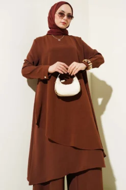 Alternative view of Asymmetrical Cut Ayrobin Two-Piece Set Brown