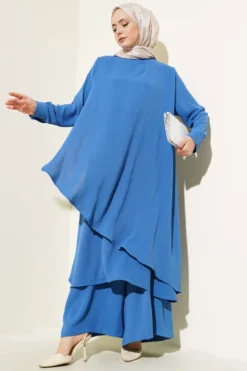 Asymmetrical Cut Ayrobin Two-Piece Set Blue