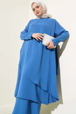 Alternative view of Asymmetrical Cut Ayrobin Two-Piece Set Blue
