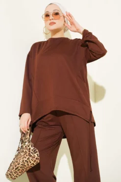 Asymmetric Cut Bike Neck Two-Piece Set wholesale clothing set view 2 - Hicabistan Turkey factory