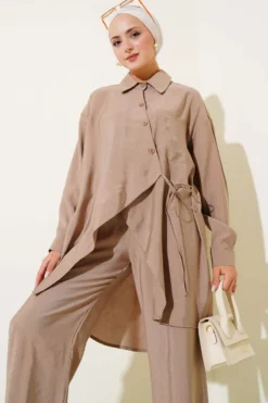 Alternative view of Asymmetrical Cut Tie-String Two-Piece Set Mink