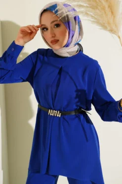 Asymmetrical Cut Belted Tunic Set all'ingrosso clothing set view 2 - Hicabistan fabbrica Turchia