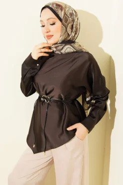 Asymmetrical Satin Tunic Brown